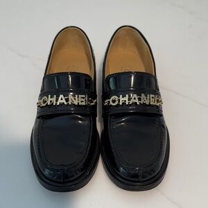 CHANEL Black Patent Leather Loafers